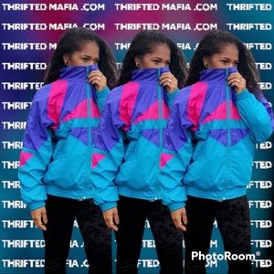 Vintage 90’s pink purple and turquoise windbreaker